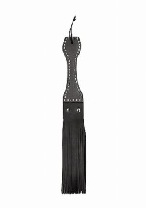 Wooden Handle Belt Whip Flogger Leather - Black