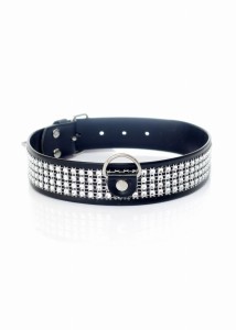 Fetish Boss Series Collar with crystals 3 cm silver